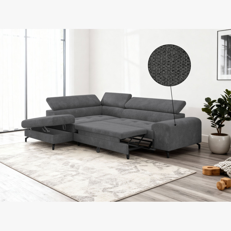 R Eckcouch mit Schlaffunktion und Stauraum - Links, Farbe Coal