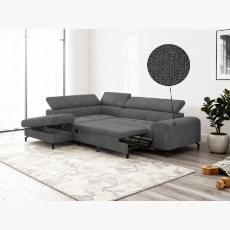 R Eckcouch mit Schlaffunktion und Stauraum - Links, Farbe Coal