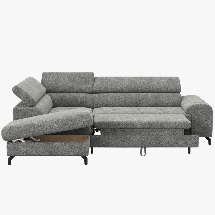 Réckige Eckcouch mit Schlaf- und Stauraumfunktion - Links, platinfarbig