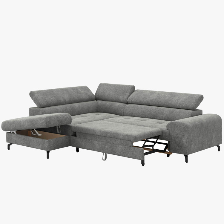 Réckige Eckcouch mit Schlaf- und Stauraumfunktion - Links, platinfarbig