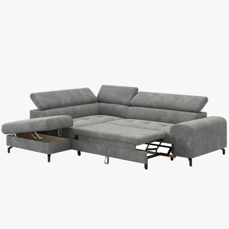 Réckige Eckcouch mit Schlaf- und Stauraumfunktion - Links, platinfarbig