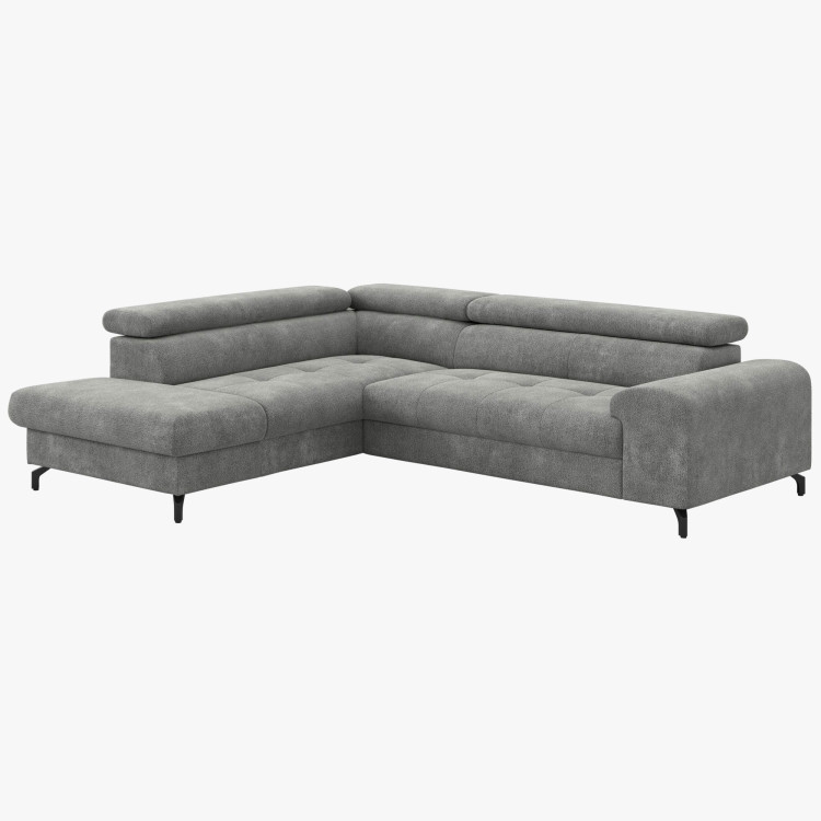 Réckige Eckcouch mit Schlaf- und Stauraumfunktion - Links, platinfarbig