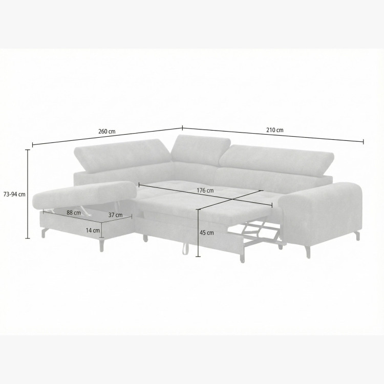 Réckige Eckcouch mit Schlaf- und Stauraumfunktion - Links, platinfarbig