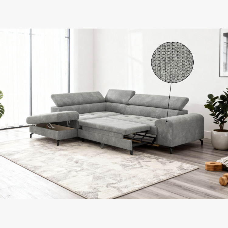 Réckige Eckcouch mit Schlaf- und Stauraumfunktion - Links, platinfarbig