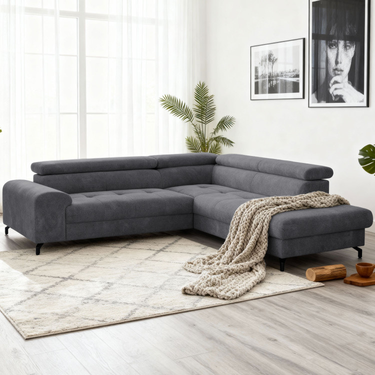 Récksofa mit Schlaffunktion und Stauraum - Rechts, Farbe Coal