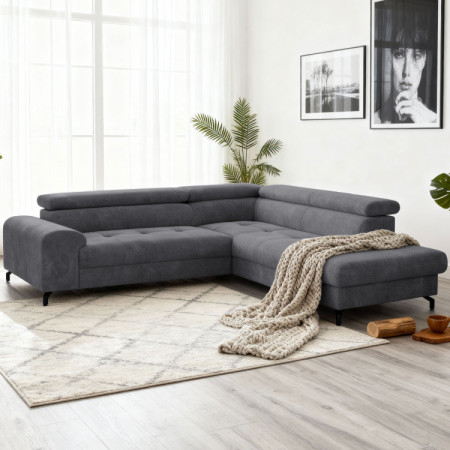 Récksofa mit Schlaffunktion und Stauraum - Rechts, Farbe Coal