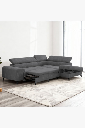 Récksofa mit Schlaffunktion und Stauraum - Rechts, Farbe Coal 2