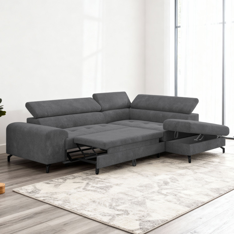 Récksofa mit Schlaffunktion und Stauraum - Rechts, Farbe Coal