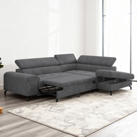 Récksofa mit Schlaffunktion und Stauraum - Rechts, Farbe Coal