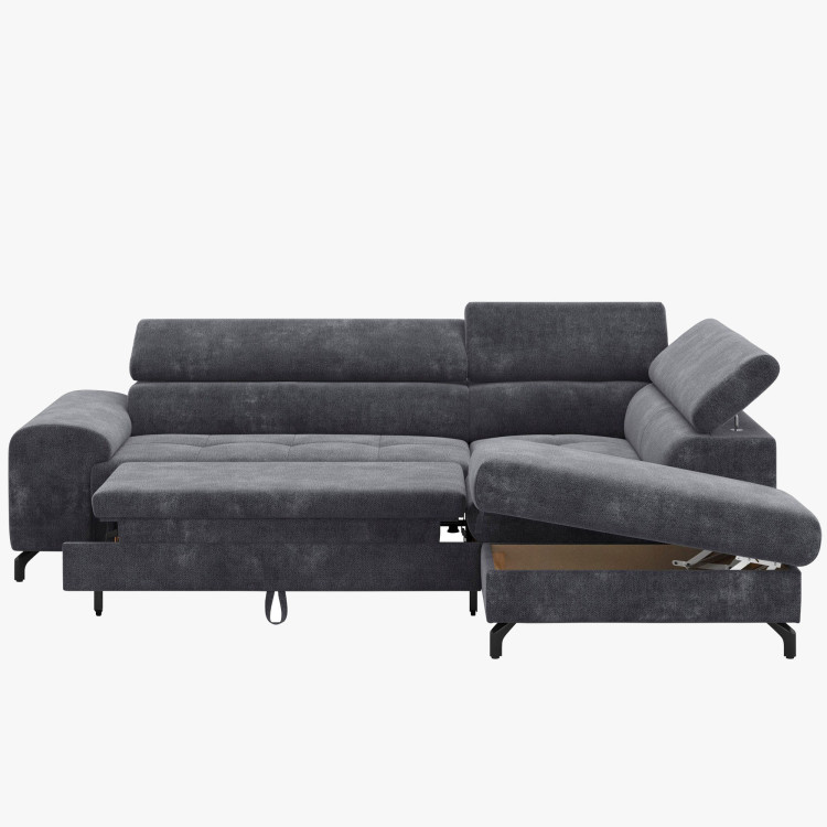 Récksofa mit Schlaffunktion und Stauraum - Rechts, Farbe Coal
