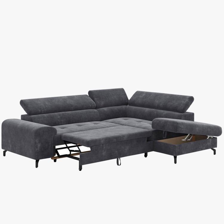 Récksofa mit Schlaffunktion und Stauraum - Rechts, Farbe Coal