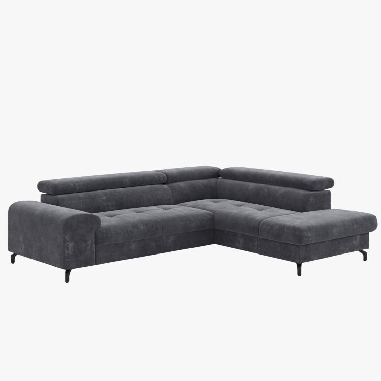 Récksofa mit Schlaffunktion und Stauraum - Rechts, Farbe Coal