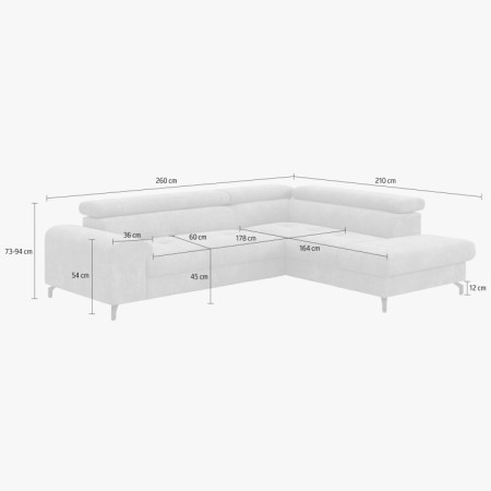 Récksofa mit Schlaffunktion und Stauraum - Rechts, Farbe Coal