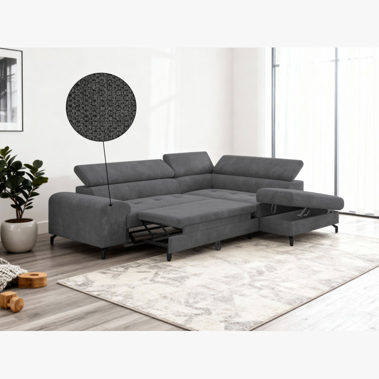 Récksofa mit Schlaffunktion und Stauraum - Rechts, Farbe Coal