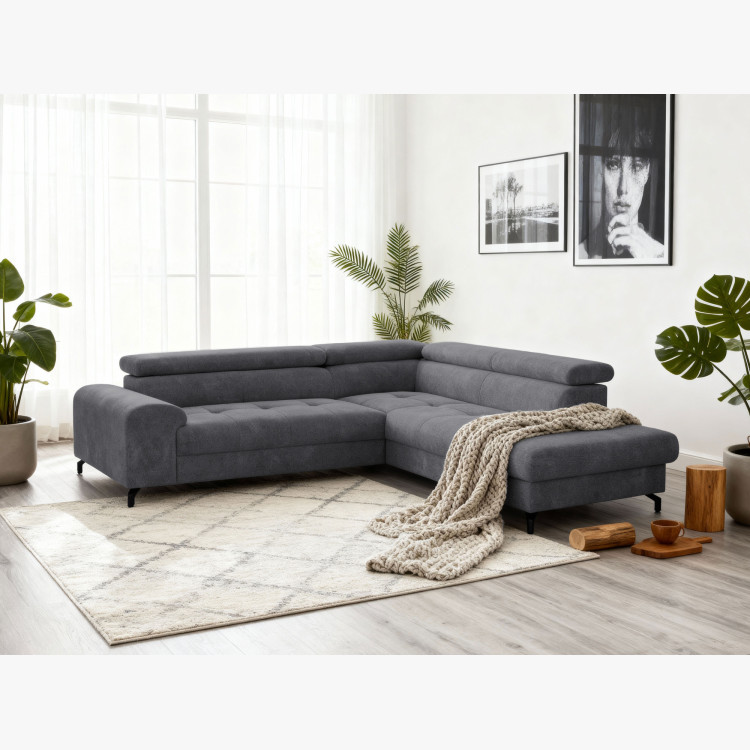 Récksofa mit Schlaffunktion und Stauraum - Rechts, Farbe Coal