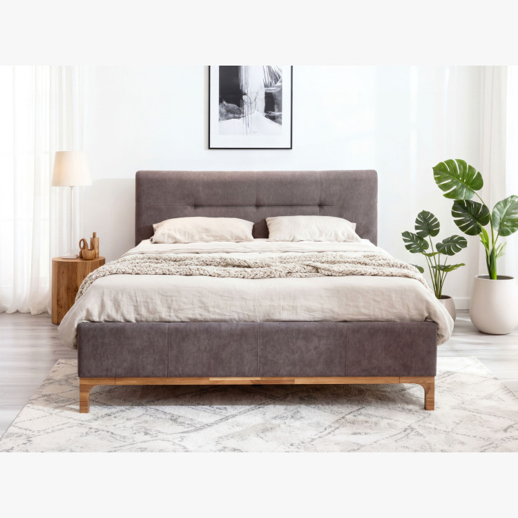 Stoffbett auf Beinen mit Staubox 160, braun Mercur