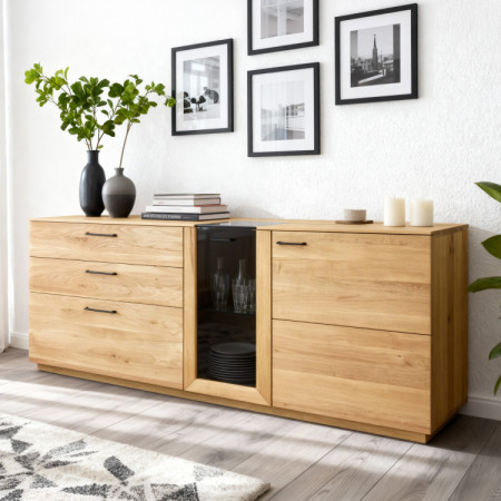 Dubová Kommode 191 cm breit mit Glas und Türen