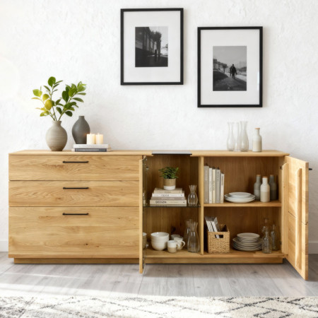 Dubová Kommode 191 cm breit mit Glas und Türen