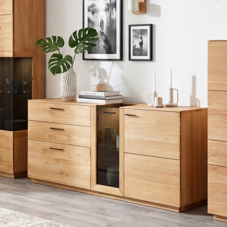 Dubová Kommode 191 cm breit mit Glas und Türen