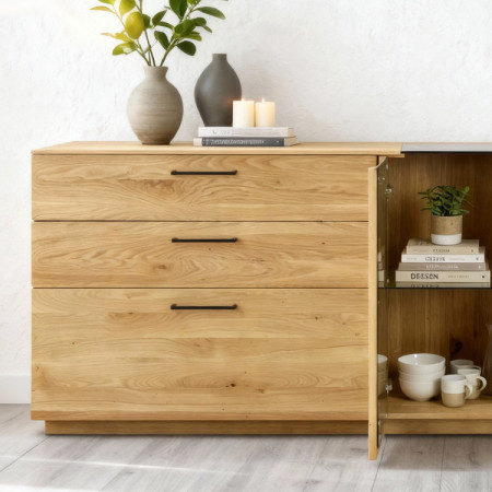 Dubová Kommode 191 cm breit mit Glas und Türen