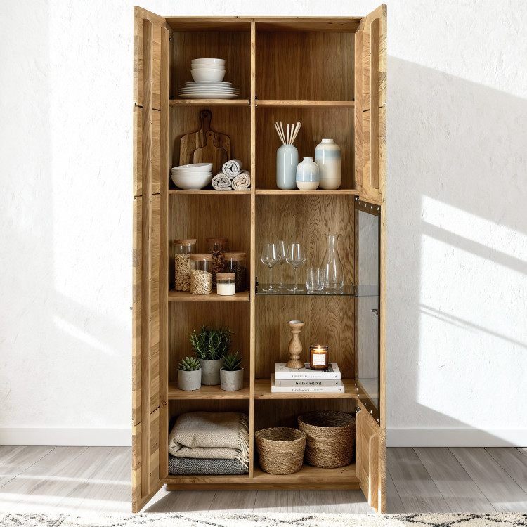 Hohe zweitürige Eichenvitrine