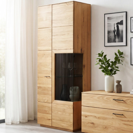 Hohe zweitürige Eichenvitrine