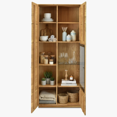 Hohe zweitürige Eichenvitrine