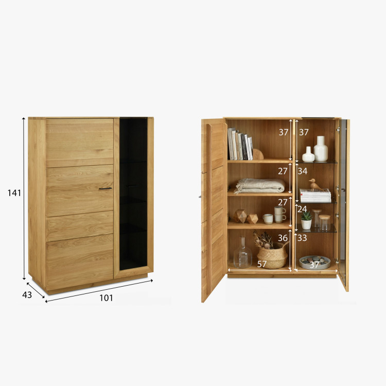 Zweiturige Eichenvitrine mit Glastüren