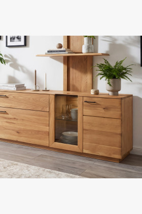 Obývací Wand aus Eichenholz Vitrine, Regale und TV-Kommode 2