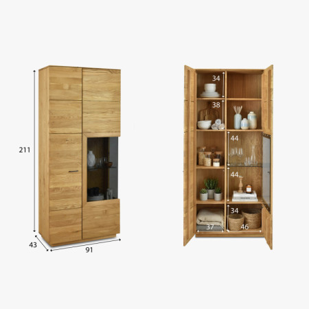 Obývací Wand aus Eichenholz Vitrine, Regale und TV-Kommode