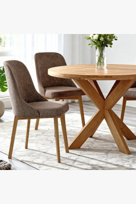 Elegante Esszimmerstühle aus graubraunem Stoff mit Eichenbeinen 2