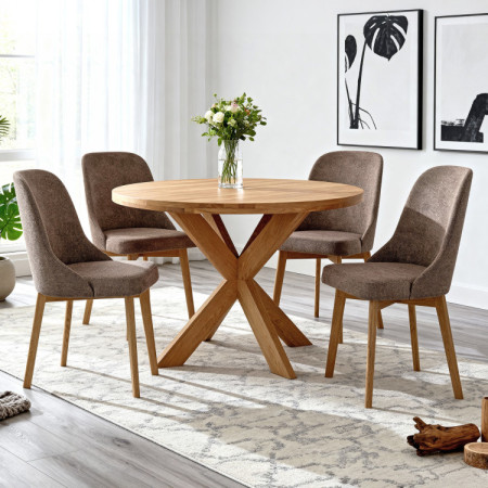 Elegante Esszimmerstühle aus graubraunem Stoff mit Eichenbeinen