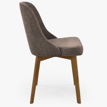 Elegante Esszimmerstühle aus graubraunem Stoff mit Eichenbeinen