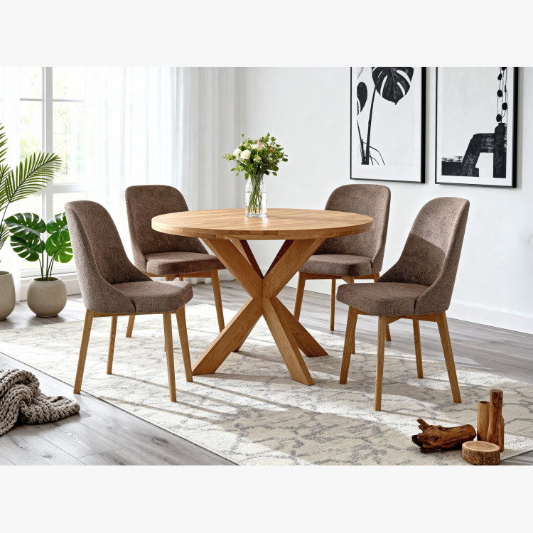 Elegante Esszimmerstühle aus graubraunem Stoff mit Eichenbeinen