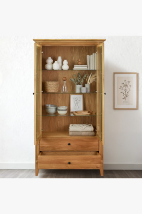 Eichenvitrine mit Schubladen im rustikalen Stil 2