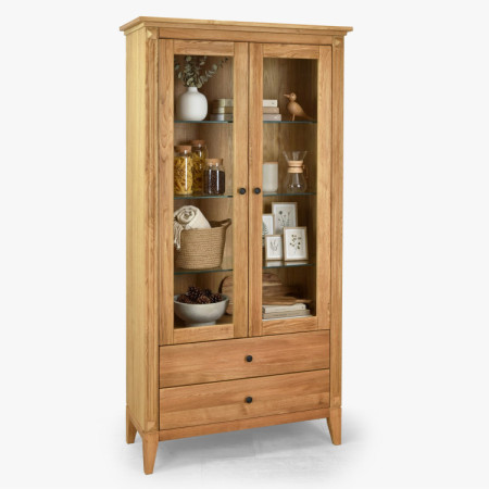 Eichenvitrine mit Schubladen im rustikalen Stil