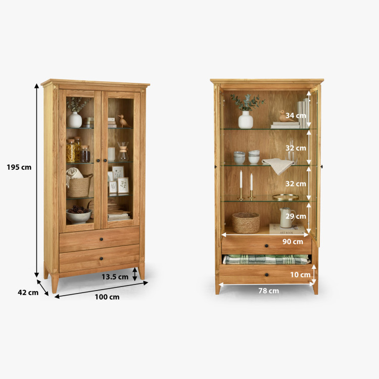 Eichenvitrine mit Schubladen im rustikalen Stil