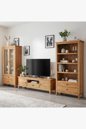 Sitzgruppe für das Wohnzimmer im rustikalen nordischen Stil aus Eiche