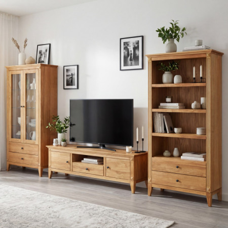 Sitzgruppe für das Wohnzimmer im rustikalen nordischen Stil aus Eiche