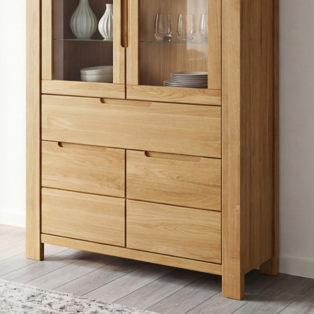 Eiche Vitrine mit Glastüren und festen Elementen