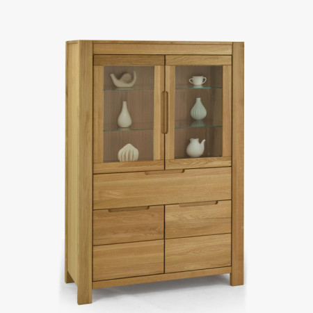Eiche Vitrine mit Glastüren und festen Elementen
