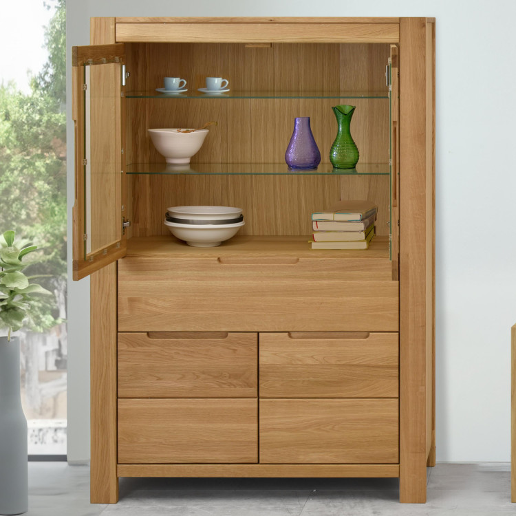 Eiche Vitrine mit Glastüren und festen Elementen