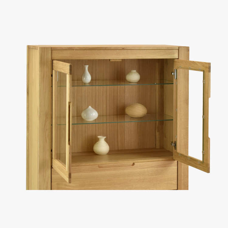 Eiche Vitrine mit Glastüren und festen Elementen