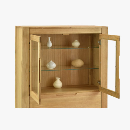Eiche Vitrine mit Glastüren und festen Elementen