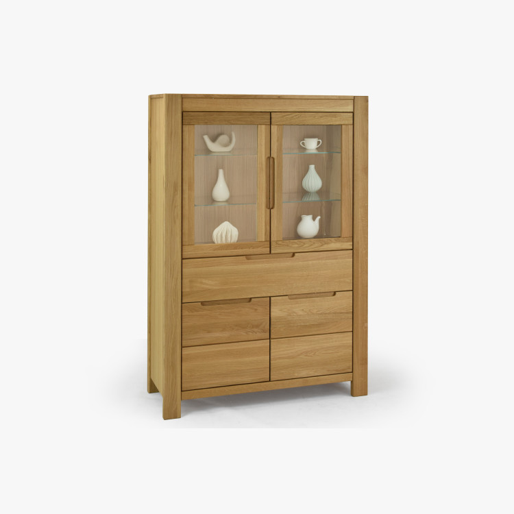 Eiche Vitrine mit Glastüren und festen Elementen