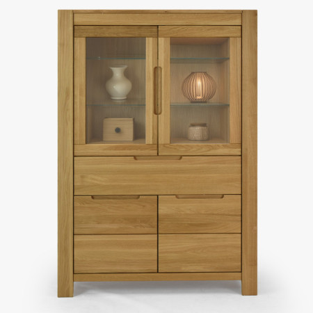 Eiche Vitrine mit Glastüren und festen Elementen