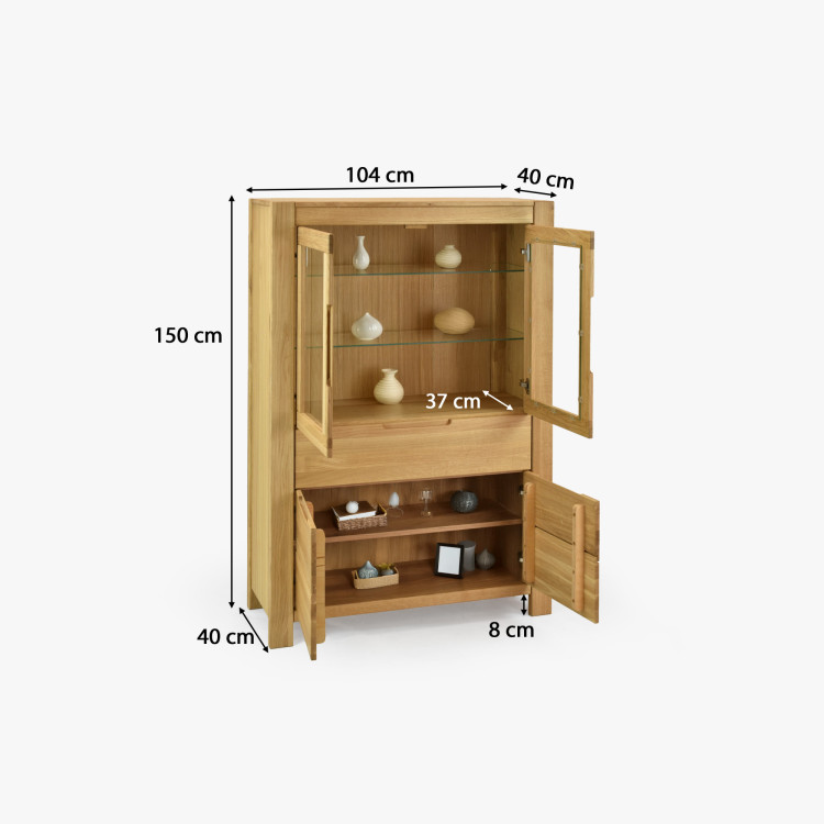 Eiche Vitrine mit Glastüren und festen Elementen