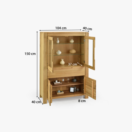 Eiche Vitrine mit Glastüren und festen Elementen