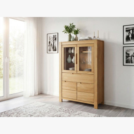 Eiche Vitrine mit Glastüren und festen Elementen