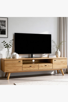 Massive TV-Kommode Eiche auf Beinen 200 cm breit